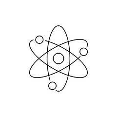 Atom model outline icon isolated in white. Vector illustration