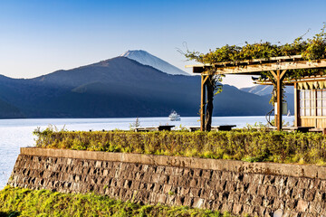Colorful Mount Fuji Ships Lake Ashiniko Hakone Kanagawa Japan