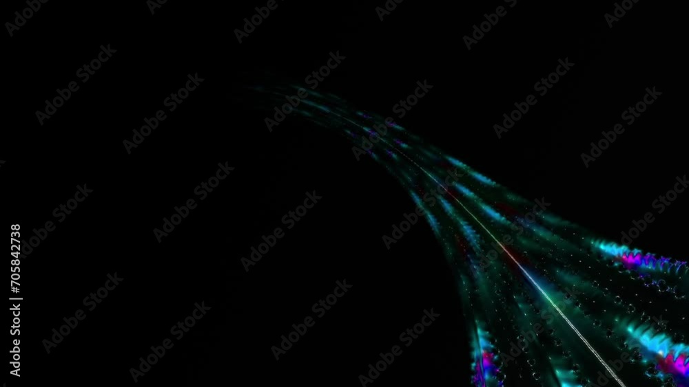 Poster spotted line flowing on black background. speed, big data loop able animation