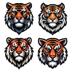 set of wild animal tiger head face mascot design vector illustration, logo template isolated on white background