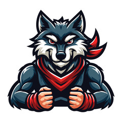Strong body muscle wild beast wolf fox dog mascot design vector illustration, logo template isolated on white background