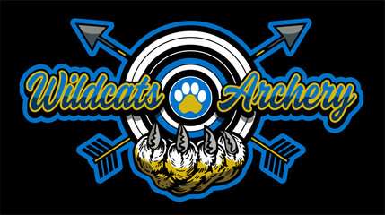 archery team design with wildcat mascot claw for school, college or league sports - obrazy, fototapety, plakaty
