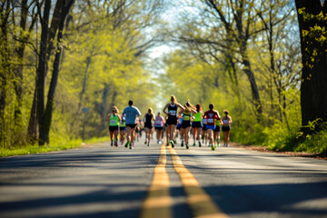 Obraz premium Energetic Athletes in Colorful Spring Marathon