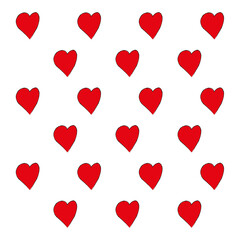 Hand drawn red hearts pattern on white background