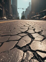 Cracked city road due to heat wave.