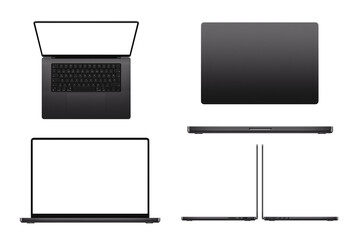 Modern laptop. Group photo of laptop taken from different angles isolated on transparent or white...