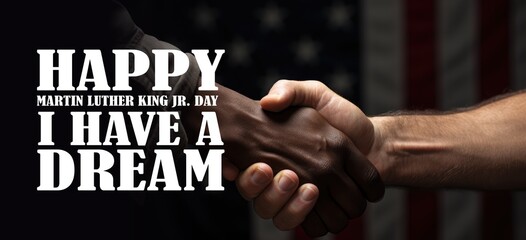 Happy Martin Luther King jr day. I have a dream text and white and black handshake - obrazy, fototapety, plakaty