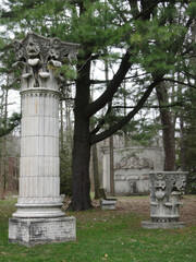 Fall guild park with columns and trees 
