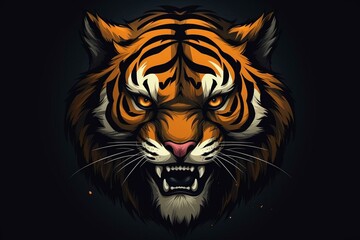 Illustration of a tiger head drawing with a dark background, suitable for a logo, agency or esport. Easily customizable. Generative AI - obrazy, fototapety, plakaty