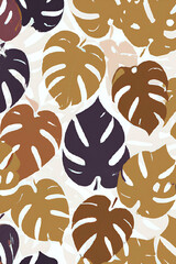Brown and Grape Purple Tropical Leaves With A Tan and White Leaf Shadow Underlay Backdrop Flat Lay Pattern Wallpaper