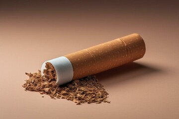 Roll paper filter tube with tobacco - no smoking. Generative AI - obrazy, fototapety, plakaty