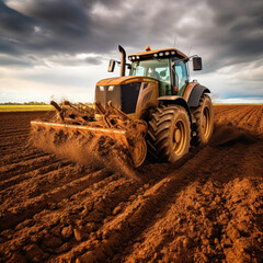 Obraz premium Farmer plowing agriculture field with tractor