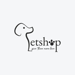 Pet shop logo simple with head doggy and paws design