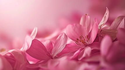 Dreamy pink petals on a pink background. Close up of pink petals