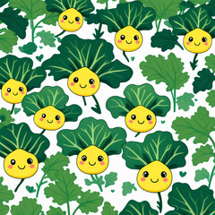 illustration of mustard greens, vegetable characters