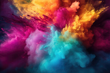 Colored powder explosion. Abstract closeup dust on backdrop. Colorful explode. - obrazy, fototapety, plakaty
