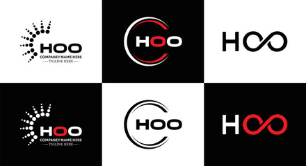 HOO logo. H O O design. White HOO letter. HOO, H O O letter logo design. Initial letter HOO letter logo set, linked circle uppercase monogram logo. H O O letter logo vector design.	
