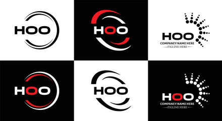 HOO logo. H O O design. White HOO letter. HOO, H O O letter logo design. Initial letter HOO letter logo set, linked circle uppercase monogram logo. H O O letter logo vector design.	
