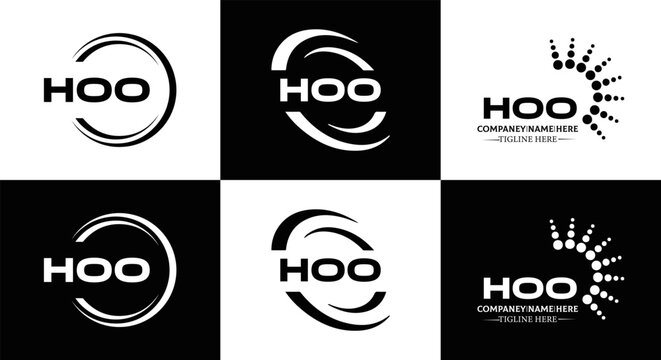 HOO logo. H O O design. White HOO letter. HOO, H O O letter logo design. Initial letter HOO letter logo set, linked circle uppercase monogram logo. H O O letter logo vector design.	
