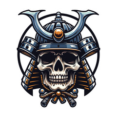 Fototapeta premium skull head face with samurai helmet design vector illustration. Traditional Japanese culture. Tattoo print. illustration for t-shirt print, fabric and other uses. Isolated on white background