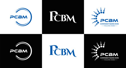 PCBM logo. P C B M design. White PCBM letter. PCBM, P C B M letter logo design. Initial letter PCBM letter logo set, linked circle uppercase monogram logo. P C B M letter logo vector design.	
