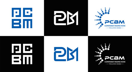 Fototapeta premium PCBM logo. P C B M design. White PCBM letter. PCBM, P C B M letter logo design. Initial letter PCBM letter logo set, linked circle uppercase monogram logo. P C B M letter logo vector design. 