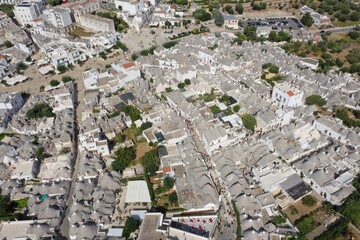 Aerial view of trulli of Alberobello town. Bari, Puglia, Italy