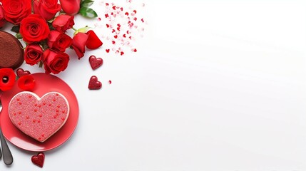 Celebrate Love with Beautiful Valentines Day Concept: Passionate Couple Sharing Happiness, Red Hearts Symbolizing Romance - Top View Vertical Photo Ideal for Greeting Cards and Artistic Creations