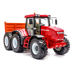 Red color tractor on white background