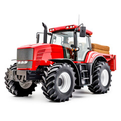 Red color tractor on white background