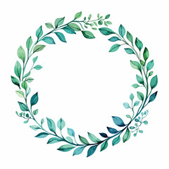 Watercolor vector illustration of a green floral banner with leaves and branches on a white background.
