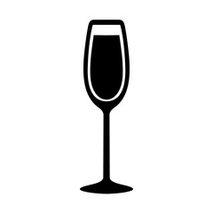 Graceful glass with champagne icon. Black elongated crystal dishes with elite drink symbol of holiday and romantic vector anniversary. Vector illustration