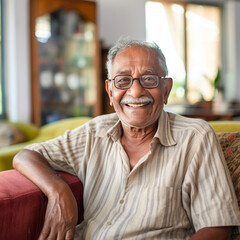 elderly indian man sitting on the sofa