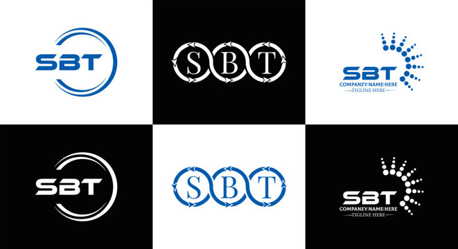SBT logo. S B T design. White SBT letter. SBT, S B T letter logo design. Initial letter SBT letter logo set, linked circle uppercase monogram logo. S B T letter logo vector design.	
