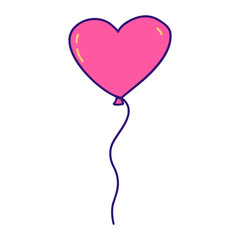 Pink Balloon in the shape of heart. Happy Valentines Day. Declaration of love and feelings, February 14th. On white background isolated vector doodle hand drawn. Icon or card, gift