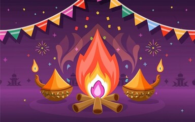 Vector illustration for Indian festival Holika Dahan wishes poster Desing