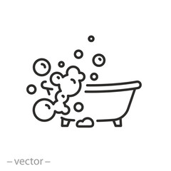 icon of soap scum from bath, lather with bubbles, soapsuds thin line symbol on white background - editable stroke vector illustration