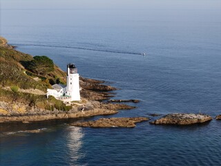 Fototapeta na wymiar St Anthony Lighthouse St Mawes Cornwall Uk summers day drone,aerial .
