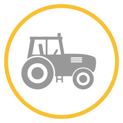Button grau orange mit Traktor Icon: Landwirtschaft oder Bauernhof