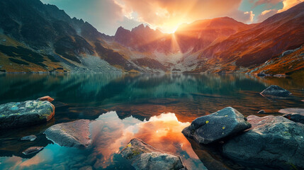 素晴らしい自然の風景。高いタトラ山脈の頂上GenerativeAI - obrazy, fototapety, plakaty