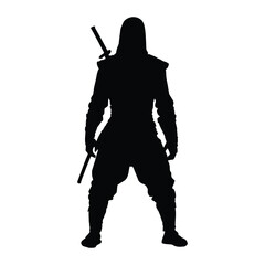 silhouette of male ninja on white © Ismail Hossain