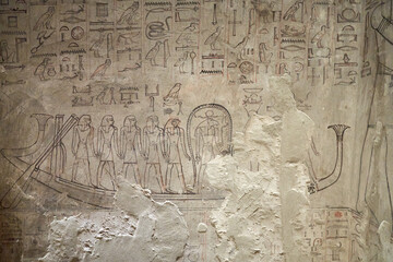 King Seti tomb at the Valley of Kings .Luxor . Egypt. Hieroglyphics in King Seti tomb.wall reliefs showing the Book of Gates in the Tomb of Seti I at Valley of Kings .Luxor . Egypt .