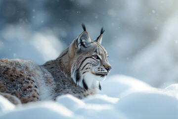 A Lynx in a winter wonderland, surrounded by snow-covered landscapes