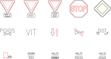 collection of vector sketch illustrations of logo designs for warning sign symbols on highways