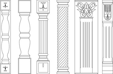 Vector sketch illustration of classical vintage roman greek column pillar architectural design - obrazy, fototapety, plakaty