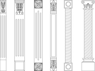 Vector sketch illustration of classical vintage roman greek column pillar architectural design - obrazy, fototapety, plakaty