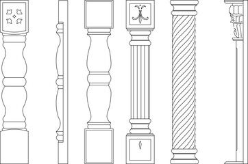 Vector sketch illustration of classical vintage roman greek column pillar architectural design