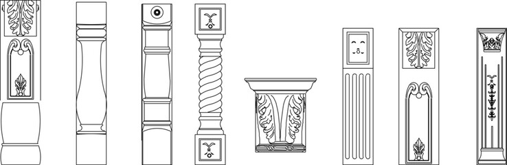 Vector sketch illustration of classical vintage roman greek column pillar architectural design