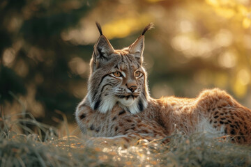 Naklejka na ściany i meble A Lynx bathed in sunlight, with a penetrating stare