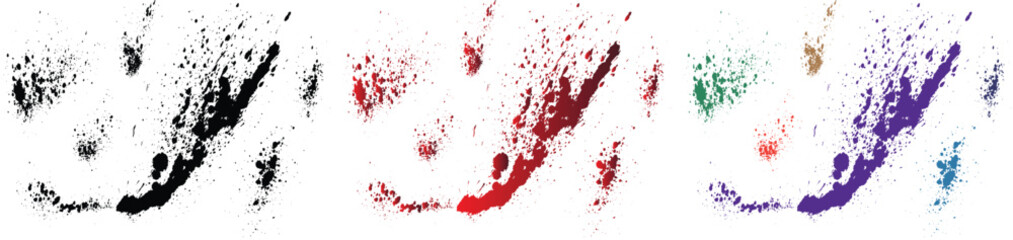 Set of blood splatter purple, orange, black, red, green, wheat color grunge brush stroke background banner